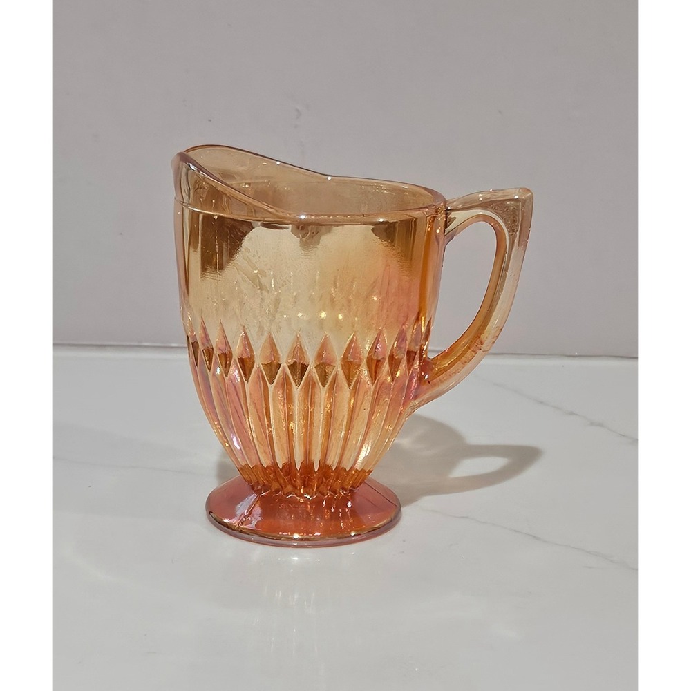 Vintage Marigold Carnival Glass Creamer Iridescent Diamond Point Pattern